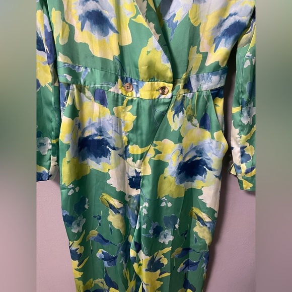 NWOT Zara Floral Satin Jumpsuit in Green, Yellow, and Blue. Size Small - Picture 9 of 15